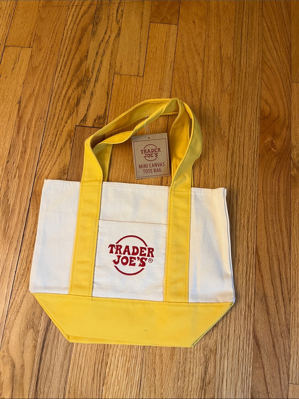 Trader Joe's Mini Canvas Tote Bag - Cream & Yellow -NWT